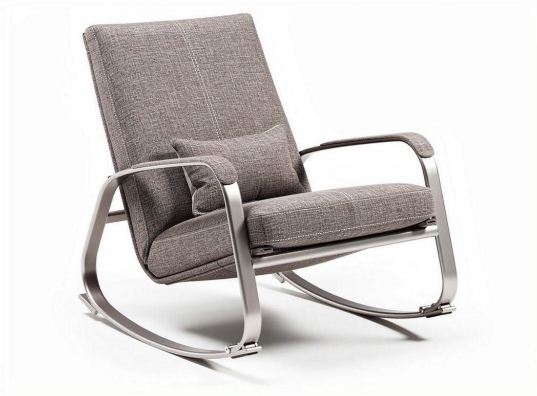 Wooden rocking chair with beige fabric cushion and backrest 80 x 70 x 90cm