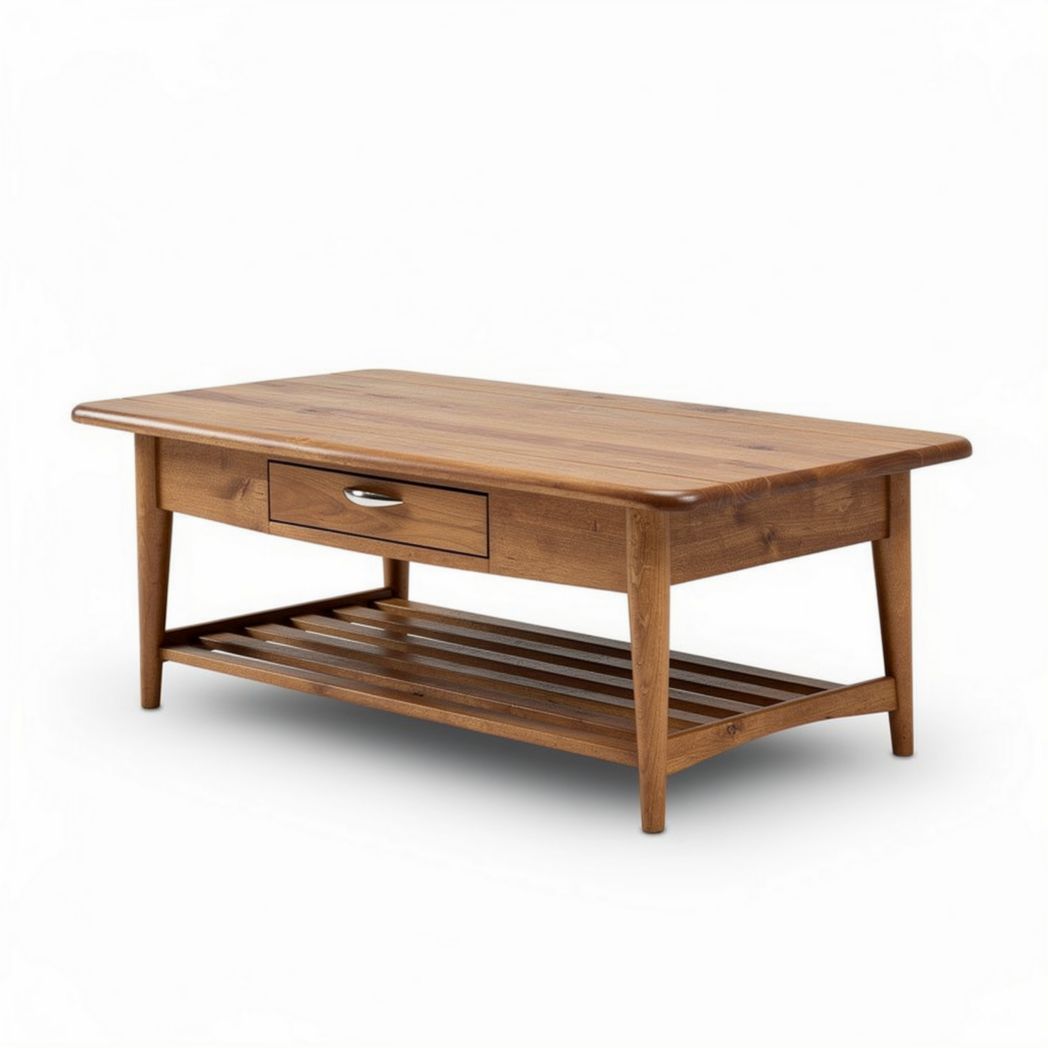 Wooden coffee table with storage drawer and lower shelf 100 x 60 x 45cm