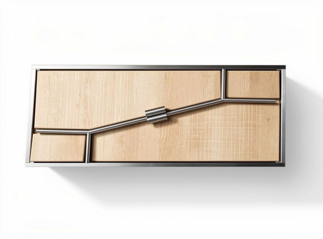 Wooden storage cabinet with metal handles and geometric design 60 x 30 x 15cm