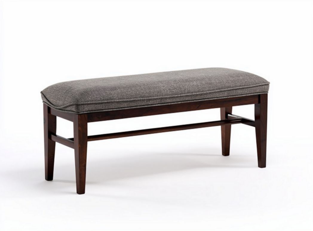 Upholstered wooden bench with gray fabric seat for entryway 100 x 40 x 45cm