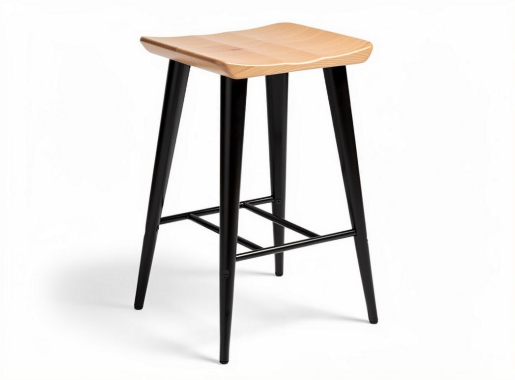 Wooden bar stool with black metal legs in natural finish 45 x 45 x 75cm