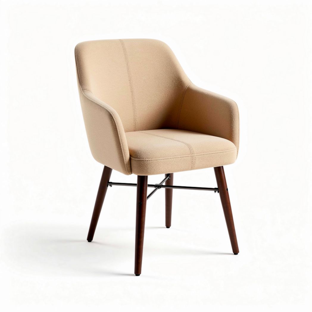 Upholstered armchair in beige fabric with wooden legs 45 x 55 x 80cm