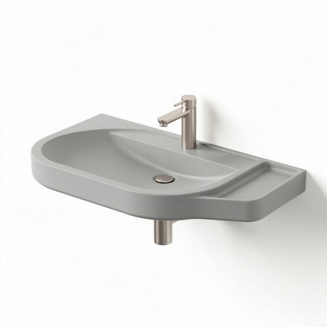 Wall-mounted bathroom sink in gray stone finish with faucet included 50 x 30 x 12cm