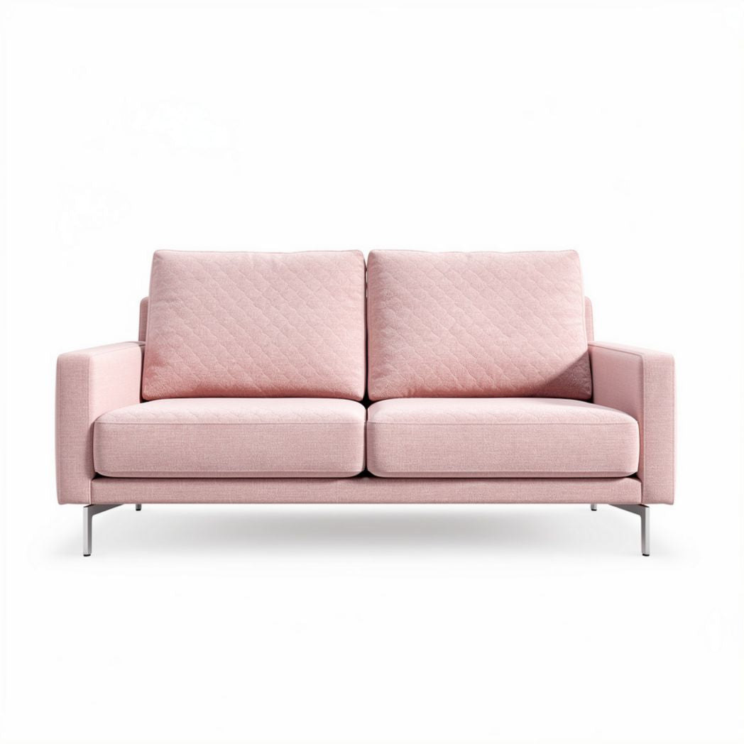 Two-seater sofa in soft pink fabric with stainless steel frame 160 x 80 x 75cm