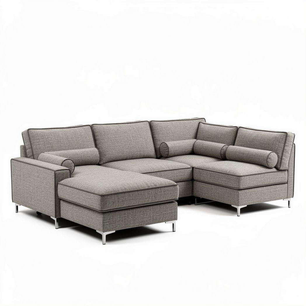 Sectional sofa with detachable chaise lounge in gray fabric 220 x 160 x 85cm