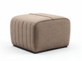 Fabric upholstered storage ottoman in light brown with dimensions 70 x 70 x 40cm