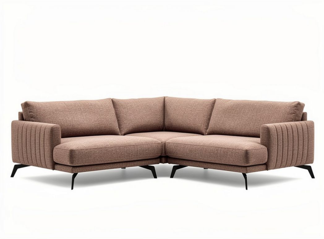 Corner sectional sofa in brown fabric with metal legs 230 x 150 x 85cm