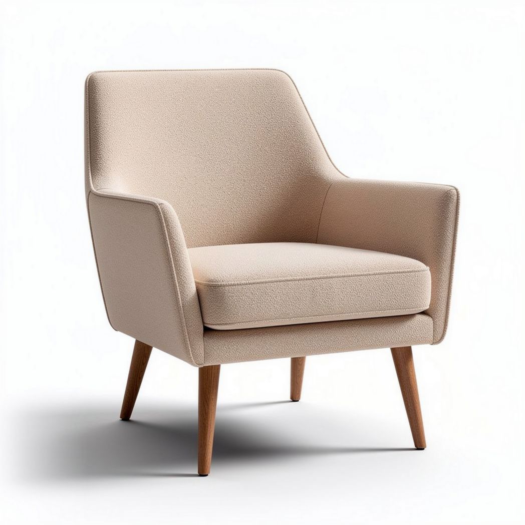 Fabric armchair in light beige color with wooden legs 80 x 80 x 85cm