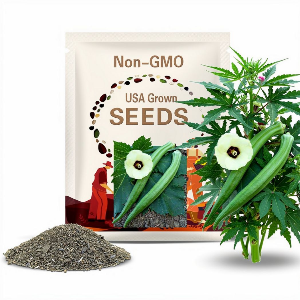 Okra Perkins Long Pod Seeds 30 Ct Vegetable NON-GMO HEIRLOOM